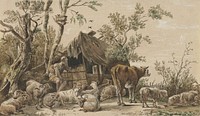 Herder bij stal (1821) by <a href="https://www.rawpixel.com/search/Cornelis%20Ploos%20van%20Amstel?sort=curated&amp;page=1">Cornelis Ploos van Amstel</a>. Original from The Rijksmuseum. Digitally enhanced by rawpixel.