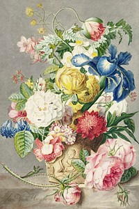 Bouquet (1778) by <a href="https://www.rawpixel.com/search/Cornelis%20Ploos%20van%20Amstel?sort=curated&amp;page=1">Cornelis Ploos van Amstel</a>. Original from The Rijksmuseum. Digitally enhanced by rawpixel.