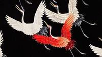 Vintage desktop wallpaper, HD background, Furisode with a Myriad of Flying Cranes, digitally enhanced public domain artwork