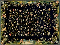 Table Carpet with the Four Elements and a Strewn Floral Pattern (1650) by anonymous. Original from The Rijksmuseum. Digitally enhanced by rawpixel.