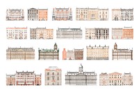 Vintage illustration of set of canal houses in AmsterdamSet of canal houses in Amsterdam