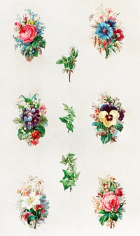 Nine poetry pictures with flowers and plants (1866&ndash;1900) by anonymous. Original from The Rijksmuseum. Digitally enhanced by rawpixel.