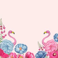Vintage flowers and pink flamingo border frame vector
