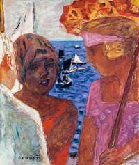 Conversation in Arcachon (1926-1930) painting in high resolution by Pierre Bonnard. Original from the Public Institution Paris Mus&eacute;es. Digitally enhanced by rawpixel.