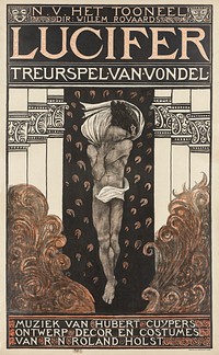 N.V. The Scene. Dir. Willem Royaards. Lucifer mourning game of Vondel. Music by Hubert Cuyper. Design, decor, costumes by R.N. Roland Holst. (1910) print in high resolution by Richard Roland Holst. Original from the Rijksmuseum. Digitally enhanced by rawpixel.
