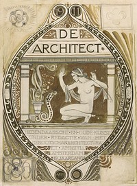 Design for the cover of De Architect (1878&ndash;1938) painting in high resolution by Richard Roland Holst. Original from the Rijksmuseum. Digitally enhanced by rawpixel.