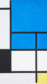 Mondrian cubism iPhone wallpaper, mobile background, Composition with Large Blue Plane, Red, Black, Yellow, and Gray painting