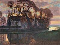 Farm Near Duivendrecht, in the Evening (1916) painting in high resolution by Piet Mondrian. Original from the Dallas Museum of Art. Digitally enhanced by rawpixel.