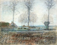Farm Setting, Three Tall Trees in the Foreground (ca. 1907) drawing in high resolution by Piet Mondrian. Original from the Minneapolis Institute of Art. Digitally enhanced by rawpixel.