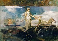 Minerva in a Chariot (ca.1894) painting in high resolution by Abbott Handerson Thayer. Original from the Smithsonian Institution. Digitally enhanced by rawpixel.