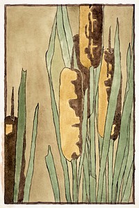 Cattail (1915) by <a href="https://www.rawpixel.com/search/Hannah%20Borger%20Overbeck?sort=curated&amp;page=1&amp;topic_group=_my_topics">Hannah Borger Overbeck</a>. Original from The Los Angeles County Museum of Art. Digitally enhanced by rawpixel.