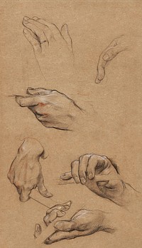 Study of hands (19th century) drawing in high resolution by Luc-Olivier Merson. Original from The Public Institution Paris Mus&eacute;es. Digitally enhanced by rawpixel.