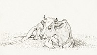 Lying cow (1815) by <a href="https://www.rawpixel.com/search/Jean%20Bernard?sort=curated&amp;page=1">Jean Bernard </a>(1775-1883). Original from The Rijksmuseum. Digitally enhanced by rawpixel.