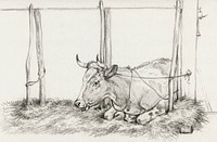 Lying cow by Jean Bernard (1775-1883). Original from The Rijksmuseum. Digitally enhanced by rawpixel.