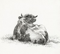 Lying cow (1822) by <a href="https://www.rawpixel.com/search/Jean%20Bernard?sort=curated&amp;page=1">Jean Bernard</a> (1775-1883). Original from The Rijksmuseum. Digitally enhanced by rawpixel.