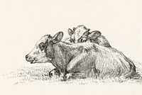 Two lying cows (1826) by <a href="https://www.rawpixel.com/search/Jean%20Bernard?sort=curated&amp;page=1">Jean Bernard</a> (1775-1883). Original from The Rijksmuseum. Digitally enhanced by rawpixel.