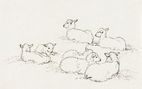 Six lying lambs (1820) by Jean Bernard (1775-1883). Original from The Rijksmuseum. Digitally enhanced by rawpixel.