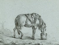 Horse eating from a bin by <a href="https://www.rawpixel.com/search/Jean%20Bernard?sort=curated&amp;page=1">Jean Bernard</a> (1775-1883). Original from The Rijksmuseum. Digitally enhanced by rawpixel.