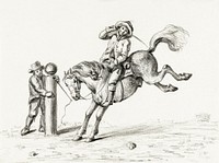Taming a horse by <a href="https://www.rawpixel.com/search/Jean%20Bernard?sort=curated&amp;page=1">Jean Bernard</a> (1775-1883). Original from The Rijksmuseum. Digitally enhanced by rawpixel.