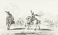 Cavalry fight by <a href="https://www.rawpixel.com/search/Jean%20Bernard?sort=curated&amp;page=1">Jean Bernard</a> (1775-1883). Original from The Rijksmuseum. Digitally enhanced by rawpixel.