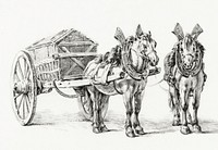 Horses with wagon by Jean Bernard (1775-1883). Original from The Rijksmuseum. Digitally enhanced by rawpixel.