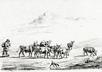 Cow driver with a group of cattle by <a href="https://www.rawpixel.com/search/Jean%20Bernard?sort=curated&amp;page=1">Jean Bernard</a> (1775-1883). Original from The Rijksmuseum. Digitally enhanced by rawpixel.