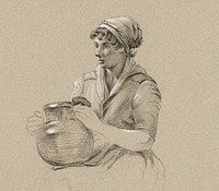 Sitting girl with a big jug (1800 - 1809) by Jean Bernard (1775-1883). Original from The Rijksmuseum. Digitally enhanced by rawpixel.