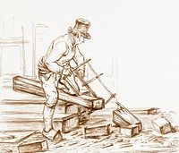 Sawing man (1826) by <a href="https://www.rawpixel.com/search/Jean%20Bernard?sort=curated&amp;page=1">Jean Bernard</a> (1775-1883). Original from The Rijksmuseum. Digitally enhanced by rawpixel.