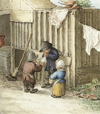 Three children playing with a pig bladder by <a href="https://www.rawpixel.com/search/Jean%20Bernard?sort=curated&amp;page=1">Jean Bernard</a> (1775-1883). Original from the Rijks Museum. Digitally enhanced by rawpixel.