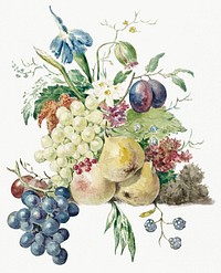 Still life of flowers and fruits vintage illustration