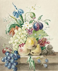 Still life of flowers and fruits by <a href="https://www.rawpixel.com/search/Jean%20Bernard?sort=curated&amp;page=1">Jean Bernard</a> (1775-1883). Original from the Rijks Museum. Digitally enhanced by rawpixel.