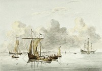 Boats in quiet water by Jean Bernard (1775-1883). Original from the Rijks Museum. Digitally enhanced by rawpixel.