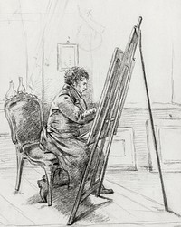 Portrait of Gerrit Jan Micha&euml;lis, sitting in front of easel in his studio (1823) by <a href="https://www.rawpixel.com/search/Jean%20Bernard?sort=curated&amp;page=1">Jean Bernard</a> (1775-1883). Original from the Rijks Museum. Digitally enhanced by rawpixel.