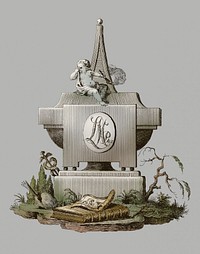 Gravestone with mourning angel vintage illustration