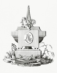 Gravestone with mourning angel vintage illustration