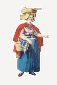 Victorian woman sticker with white border design element