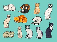 Set of cats. Elements from the public domain, modified by rawpixel.