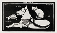 Akbar the tortoise, Max the dog and Puss the cat (1916 ) by <a href="https://www.rawpixel.com/search/Julie%20de%20Graag?sort=curated&amp;page=1">Julie de Graag</a> (1877-1924). Original from The Rijksmuseum. Digitally enhanced by rawpixel.