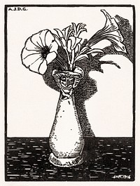 Vase with Flowers (1916) by <a href="https://www.rawpixel.com/search/Julie%20de%20Graag?sort=curated&amp;page=1">Julie de Graag</a> (1877-1924). Original from The Rijksmuseum . Digitally enhanced by rawpixel.