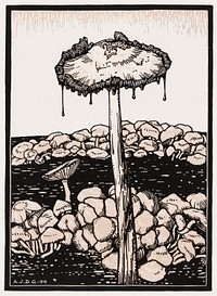 Dripping mushroom (1916) by <a href="https://www.rawpixel.com/search/Julie%20de%20Graag?sort=curated&amp;page=1">Julie de Graag</a> (1877-1924). Original from The Rijksmuseum . Digitally enhanced by rawpixel.