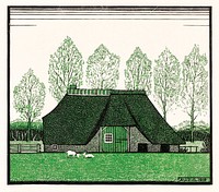 Farmhouse with thatched roof (1919) by <a href="https://www.rawpixel.com/search/Julie%20de%20Graag?sort=curated&amp;page=1">Julie de Graag</a> (1877-1924). Original from The Rijksmuseum. Digitally enhanced by rawpixel.