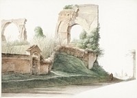 Nero&rsquo;s Aqueduct in Rome (ca. 1809&ndash;1812) by <a href="https://www.rawpixel.com/search/Joseph%20August%20Knip?sort=curated&amp;page=1">Joseph August Knip</a>. Original from The Rijksmuseum. Digitally enhanced by rawpixel.