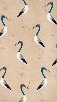 Long-legged wading bird vintage seamless patterned background illustration