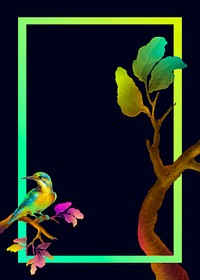 Bird and branch frame on black background template