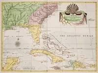 A map of Carolina, Florida and the Bahama Islands with the adjacent parts from The Natural History of Carolina, Florida, and the Bahama Islands (1754) by <a href="https://www.rawpixel.com/search/Mark%20Catesby?sort=curated&amp;page=1">Mark Catesby</a> (1683-1749). Original from The Beinecke Rare Book &amp; Manuscript Library. Digitally enhanced by rawpixel.