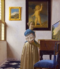 Johannes Vermeer&rsquo;s Lady Standing at a Virginal (ca. 1670&ndash;1672) famous painting. Original from Wikimedia Commons. Digitally enhanced by rawpixel.