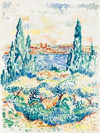 Antibes (1907) painting in high resolution by Henri-Edmond Cross. Original from The Art Institute of Chicago. Digitally enhanced by rawpixel.