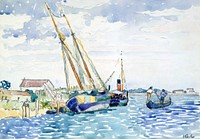 Marine Scene (Boats near Venice) (1903) painting in high resolution by <a href="https://www.rawpixel.com/search/Henri%20Edmond%20Cross?sort=curated&amp;page=1">Henri-Edmond Cross</a>. Original from The MET Museum. Digitally enhanced by rawpixel.
