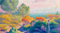 Vintage art desktop wallpaper, HD background, Two Women by the Shore by Henri Edmond Cross