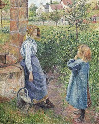 Woman and Child at the Well (1882) by Camille Pissarro. Original from The Art Institute of Chicago. Digitally enhanced by rawpixel.